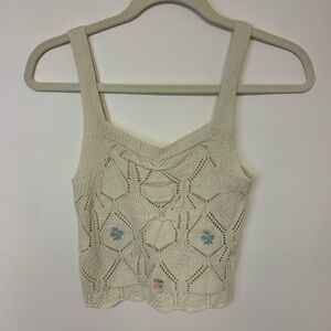 Freshman 1996 Womens Tank Ivory Pointelle Embroidered Cottagecore Coquette SZ XS